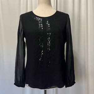 Vineyard Vines Black Sequin Top with Sheer Sleeves Size‎ 2